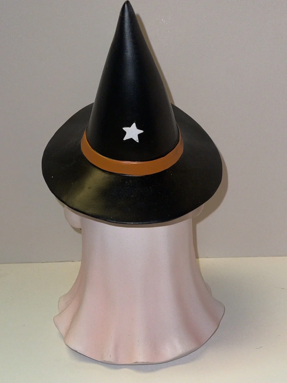 Cute Pink Ghost 'BOO' Halloween Figurine with Black Witch Hat